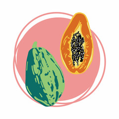 Papaya fruit. Vector illustration hand drawn in flat style. Design element  for fabric, textile, clothing, wrapping paper, wallpaper