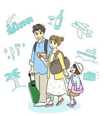 楽しそうな旅行中の家族　観光