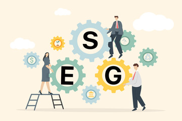 ESG icon comcept - Environmental, Social and Corporate Governance. Info banner calling to remember the involvement of this company in solving environmental, social and management problems. Vactor