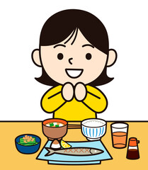 バランスの良い食事をする女性