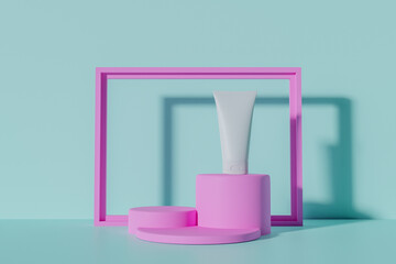 Podium for displaying products. 3D Rendering of design products.