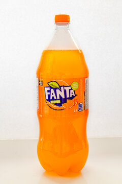 Calgary. Alberta, Canada. March 11, 2022. A botttle of 2 litres of Fanta orange a brand of fruit-flavored carbonated soft drinks created by Coca-Cola.