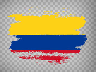 Flag Republic of Colombia, brush stroke background.  Flag of Colombia on tranparent backrgound for your web site design, app, UI.  Stock vector. EPS10.