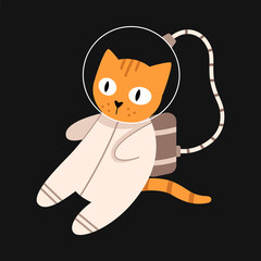 Vector cute cat in space. Cat astronaut in flat design. Funny animal flying in the galaxy. © Ulyana Mo