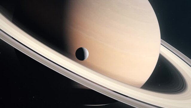 The Moon Tethys Orbiting the Gas Giant Planet of Saturn
