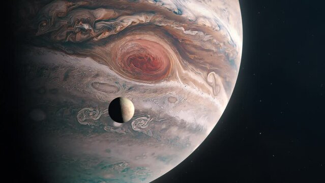 The Moon Europa Orbiting the Gas Giant Planet of Jupiter