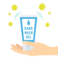 Hand wash gel vector. Hand wash gel symbol. Hand vector. Bacteria vector.