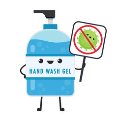 Hand wash gel vector. Hand wash gel character design. Hand wash gel and Bacteria vector.