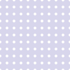 Seamless repeating pattern abstarct white circles shape on light violet lavender color background. Modern geometric vintage art. Fun kids fabric texture round design. Polka dots gift paper print