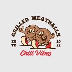 Meatballs mascot logo vector cartoon character perfect for food and beverage