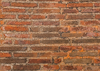 old brick wall of red color, old brick wall background