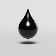 black oil drop isolated on white background, symbol or sign, source or template, 3d rendering