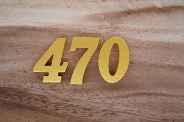 Golden Arabic numerals on real wood with brown and white pattern.