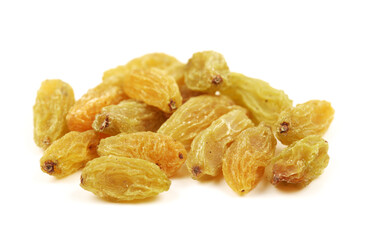 green raisin stacked together on white background