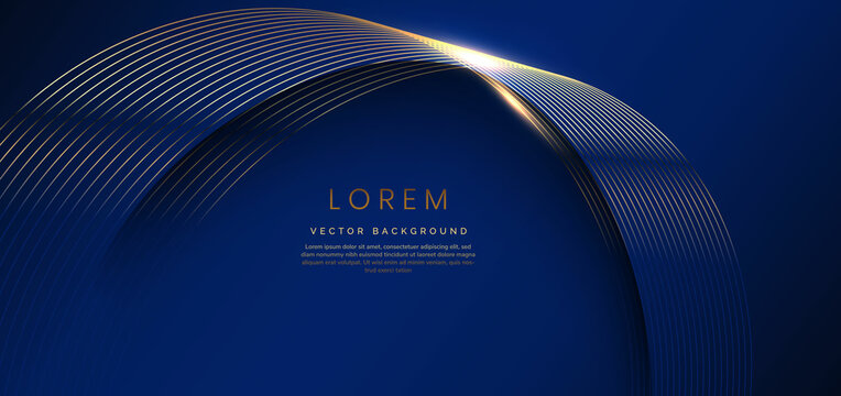 Abstract luxury golden lines curved overlapping on dark blue background. Template premium award design.