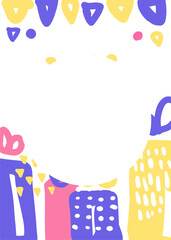 Creative Frame with Bright Abstract Doodle Shapes and Elements Collage