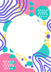 Creative Frame with Bright Abstract Doodle Shapes and Elements Collage