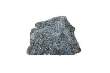 Cut out a specimen of raw gneiss metamorphic rock stone isolated on white background.