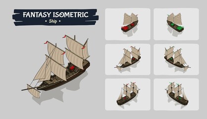 Ship Fantasy game assets - Isometric Vector Illustration © BonkersArt