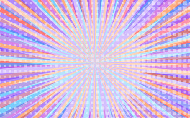 Pop art radial colorful comics book magazine cover. Striped blue digital background. Cartoon funny retro pattern strip mock up. Vector halftone illustration. Sunburst, starburst shape