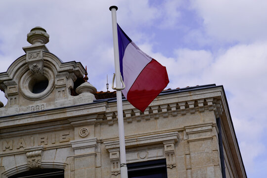 French tricolor flag in france building town hall