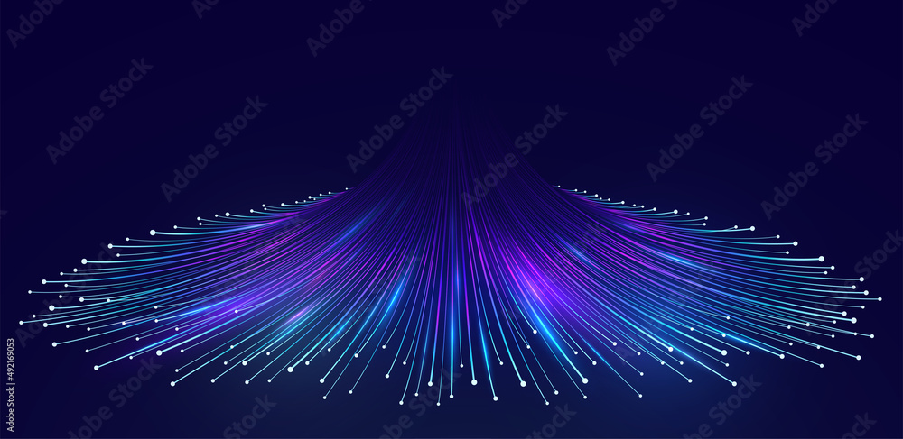 Poster abstract digital big data background, fiber optic network lines. data flow visualization concept.