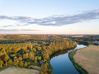Aerial view of the river Mulde in Bahren near Grimma