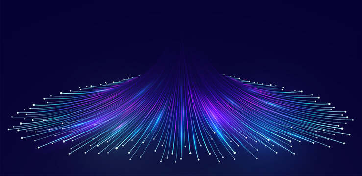 Abstract digital big data background, fiber optic network lines. Data flow visualization concept.