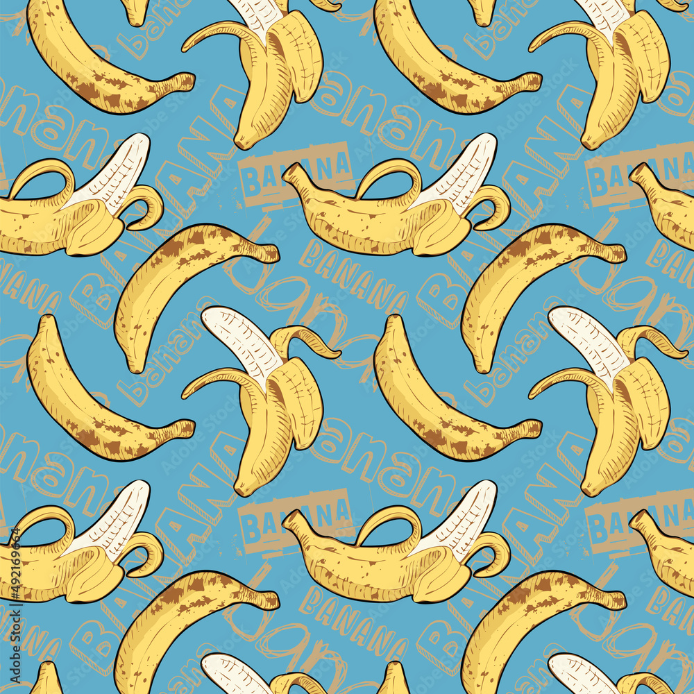 Poster vector image of a seamless texture for printing on paper and fabrics with bananas for packaging pape