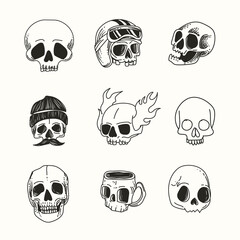 cute skull drawing with outline template
