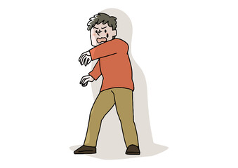 追い詰められている男性　コミカルな手書きの人物　ベクター、線画にシンプルな色つけ　