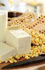 soy milk with soy beans background