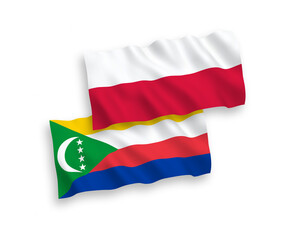 Flags of Union of the Comoros and Poland on a white background