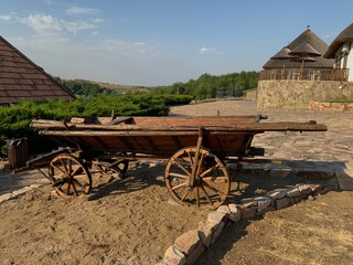Obraz premium Vintage wooden cart for horses in Ukraine in the village