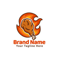 Chicken Leg Spicy Taste with Fire Illustration Logo