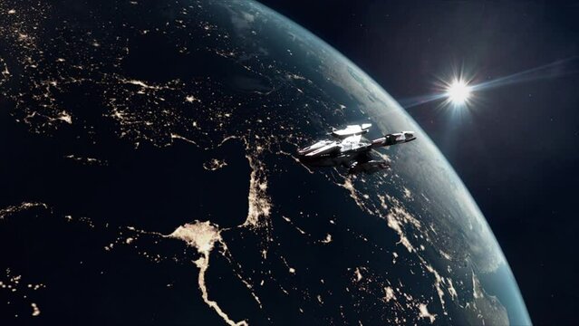 Future Spaceship in Orbit of Earth Over the Nile Delta