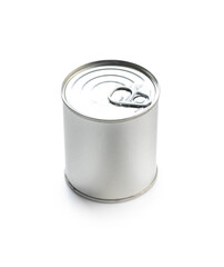 Closed tin can isolated on white background.