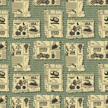 vector image of a seamless texture for fabric and paper, vintage newspaper clippings, text Lorem ipsum	