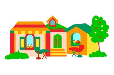 Obraz premium Cake shop window Flat vector isolated illustration