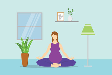 Obraz na płótnie Canvas woman pregnant or pregnancy yoga home exercise with modern flat style