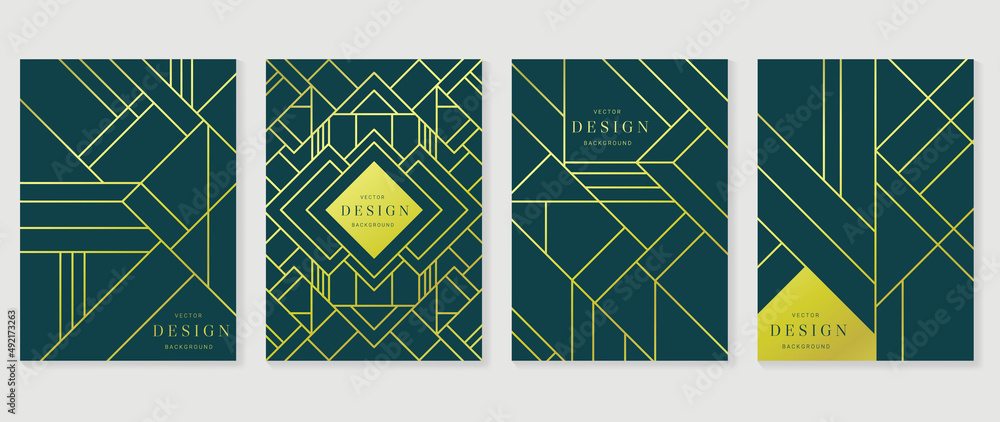 Wall mural Luxury geometric pattern cover template. Set of art deco poster design with golden line, ornament, shapes. Elegant graphic design perfect for banner, background, wallpaper, invitation.