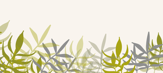 Floral web banner with drawn color exotic leaves. Nature concept design. Modern floral compositions with summer branches. Vector illustration on the theme of ecology, natura, environment