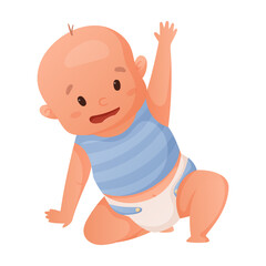 Vector illustration of a newborn baby boy in a diaper sitting or crawling, isolated on white.