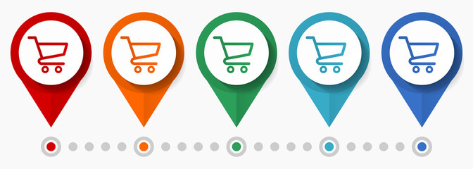 Shopping cart concept vector icon set, flat design store pointers, infographic template easy to edit © Alex White