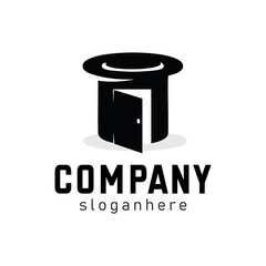 Magic top hat door logo design vector black silhouette 