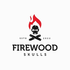 skull burning with firewood logo design vector stock illustration