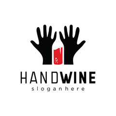 Wine logo design idea with wine bottle in hand. Abstract winery sign Concept for vineyard Stock Vector