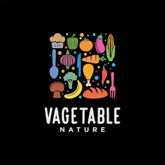 Mix Vegetables Logo fruit design vector template square shape