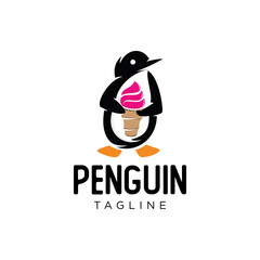Penguin with Ice Cream logo mascot Stock Vector Illustration of food