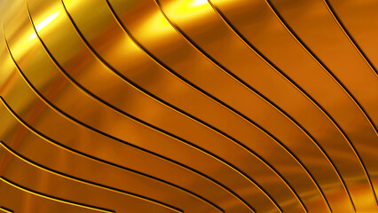 Gold metal background 3D, shiny striped texture, circular pattern lustrous metallic render illustration.